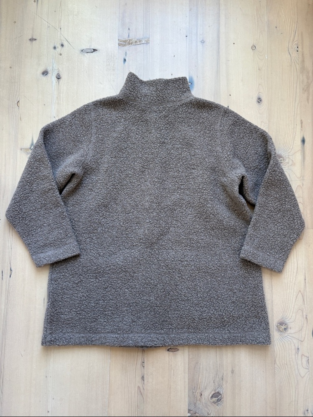 Eileen Fisher Lightweight Wool Blend Tan Zip Front Teddy Jacket - Medium - Picture 4 of 8